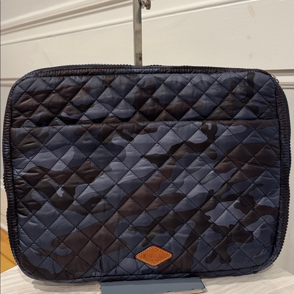 MZ Wallace Bag Laptop Metro Organizer Sleeve Blue Black Camouflage Quilted Nylon - Picture 8 of 17